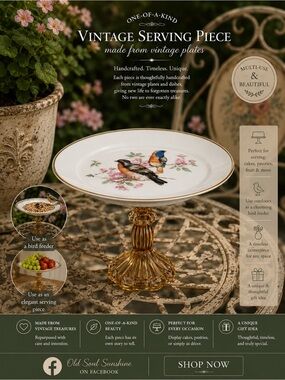 Repurposed Vintage Plate on Amber Pedestal